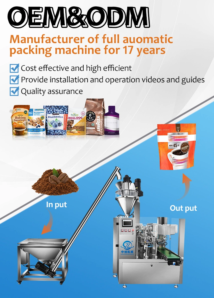 Customic Automatic Couscous Chilli Yeast Maize Meal Wrapping Plastic Bag Filling Food Powder Sealing Packaging/Packing Machine