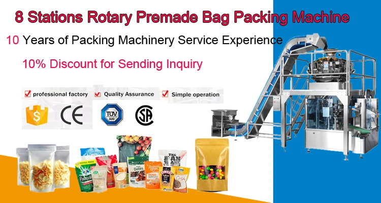 Pre-Made Ziplock Bags Doypack 10 Head Multihead Weigher Rotary Packing Machine