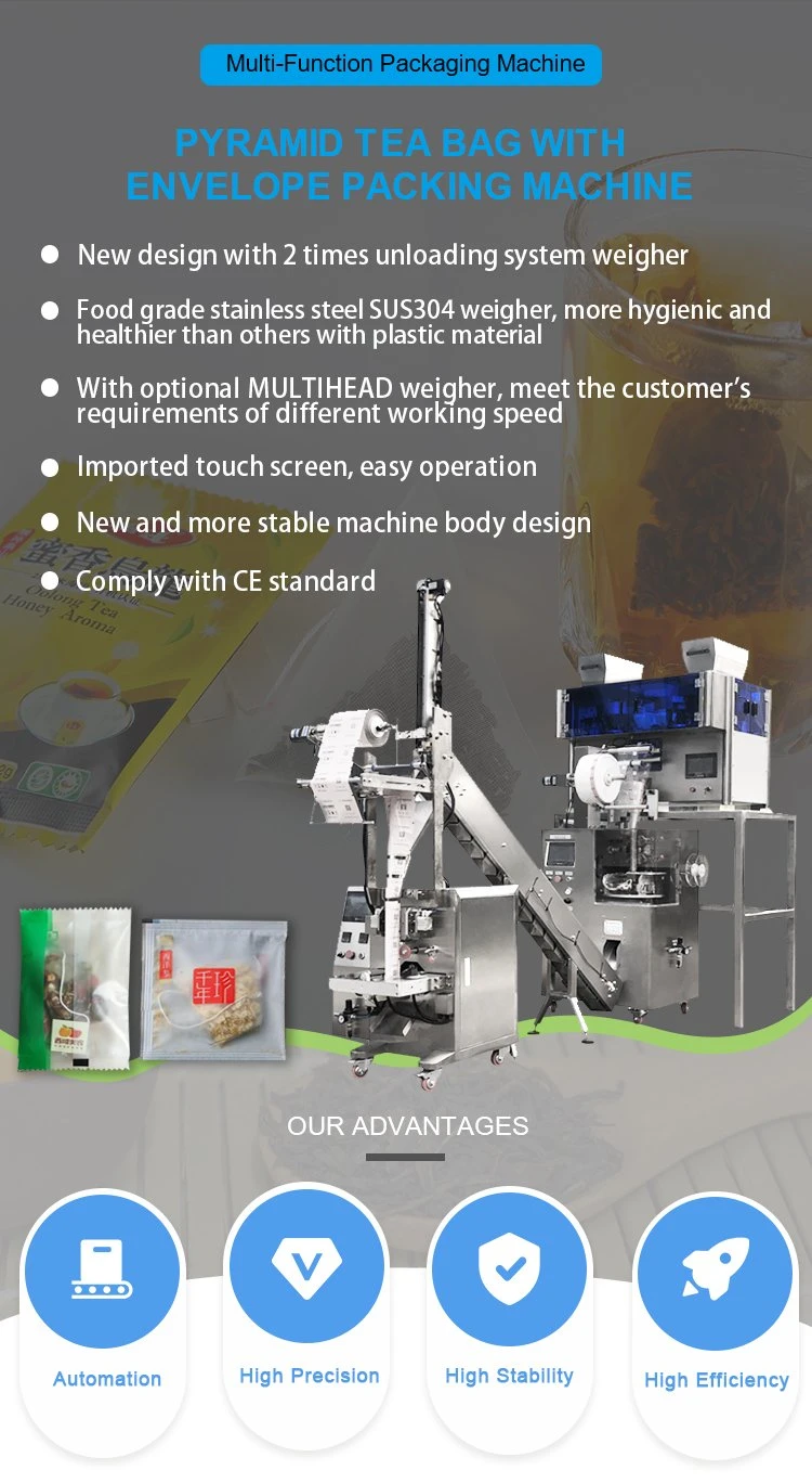 Kst Price Automatic Vertical Triangle Tea Sachet Packaging Small Tea Pouch Filling Nylon Pyramid Food Coffee Powder Tea Bag Sealing Packing Machine with Envelop
