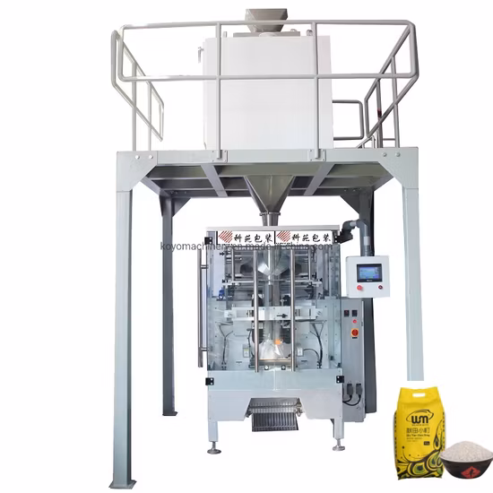 Ky730b Automatic Rice Packing Machine, Four Head Linear Weigher Weighing Filling Packaging 1kg 5kg Rice in Plastic Bag Can Be with Secondary Baler Machine